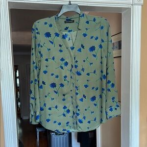 Banana Republic Green Long Sleeve Blouse with Notched Collar
